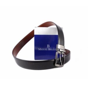 Cinturón piel Miguel Bellido reversible negro – cuero con hebilla plata