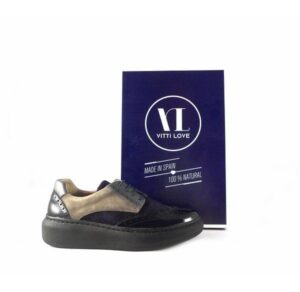 Zapatos Vitti Love 4582 oxford confort combinados en serraje marino y gris y charol
