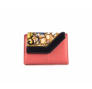 Billetera de mujer en piel pequeña estilo vintage rosa combinada