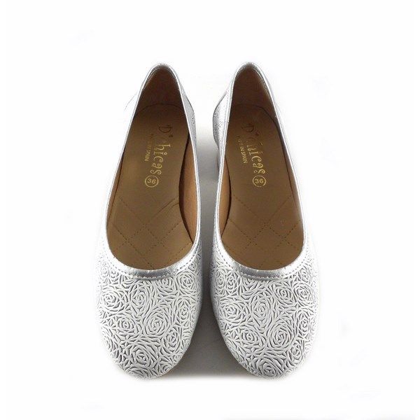 Zapatos de salón de tacón bajo D´Chicas picados blanco con plata 4320