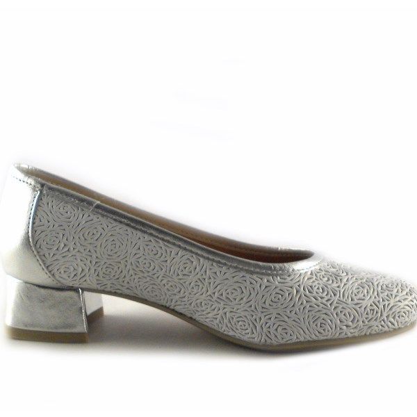 Zapatos salón de tacón D´Chicas picados blanco con plata 4320