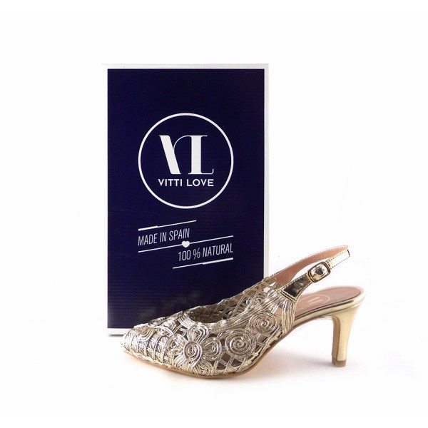 Zapatos de salón Vitti Love de talón descubierto 752 en color oro platino