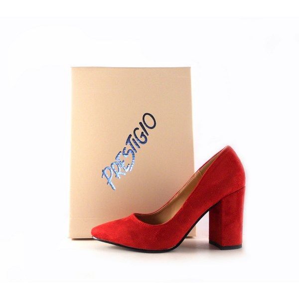 Zapatos Prestigio de tacón ancho con fina C-902 color antelina rojo
