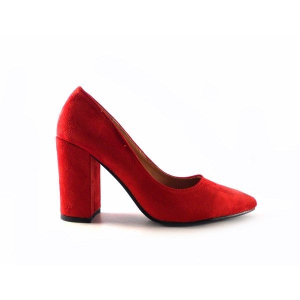 Zapatos Prestigio de tacón ancho con puntera fina C-902 color antelina rojo