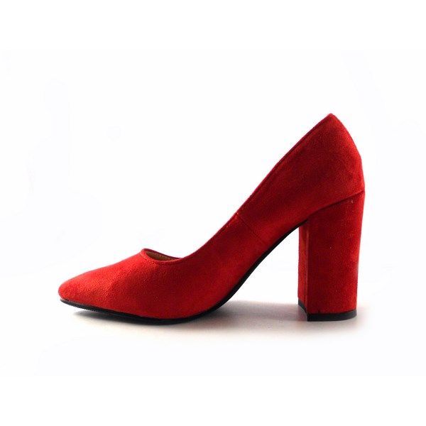 Zapatos Prestigio de tacón ancho con puntera fina C-902 color antelina rojo