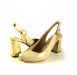Zapatos tacón de topos Gabriela con talón descubierto color beige con oro