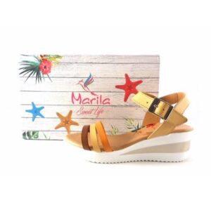 Sandalias de piel Marila Shoes con cuña media Atara N8112 nuez