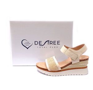 Sandalias mujer de cuña Desireé Shoes Cubi en piel beige combinadas