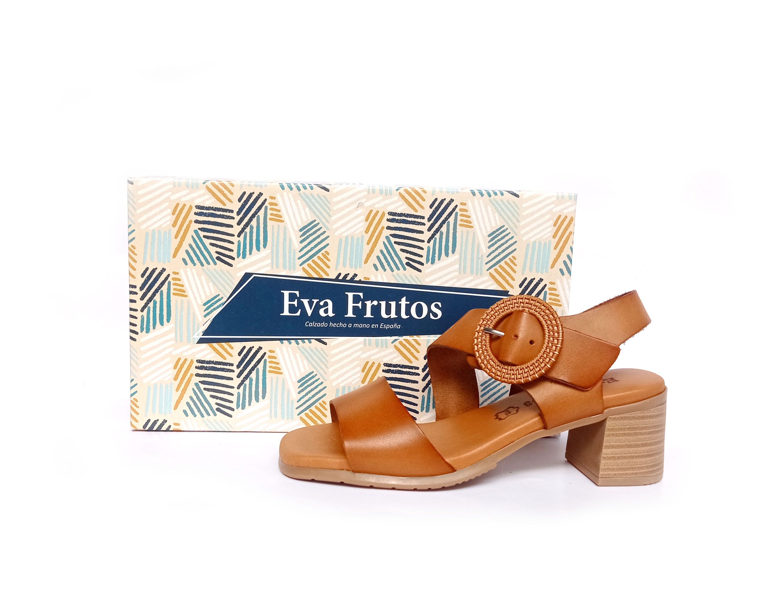 Sandalias de tacón medio EVA FRUTOS en piel color avellana